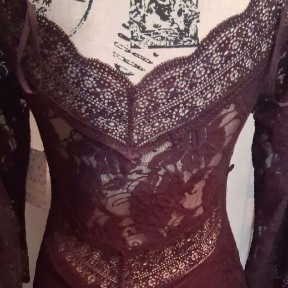 NWT FREE PEOPLE Lace Burgundy EGGPLANT Dress Size Small - Picture 9 of 10